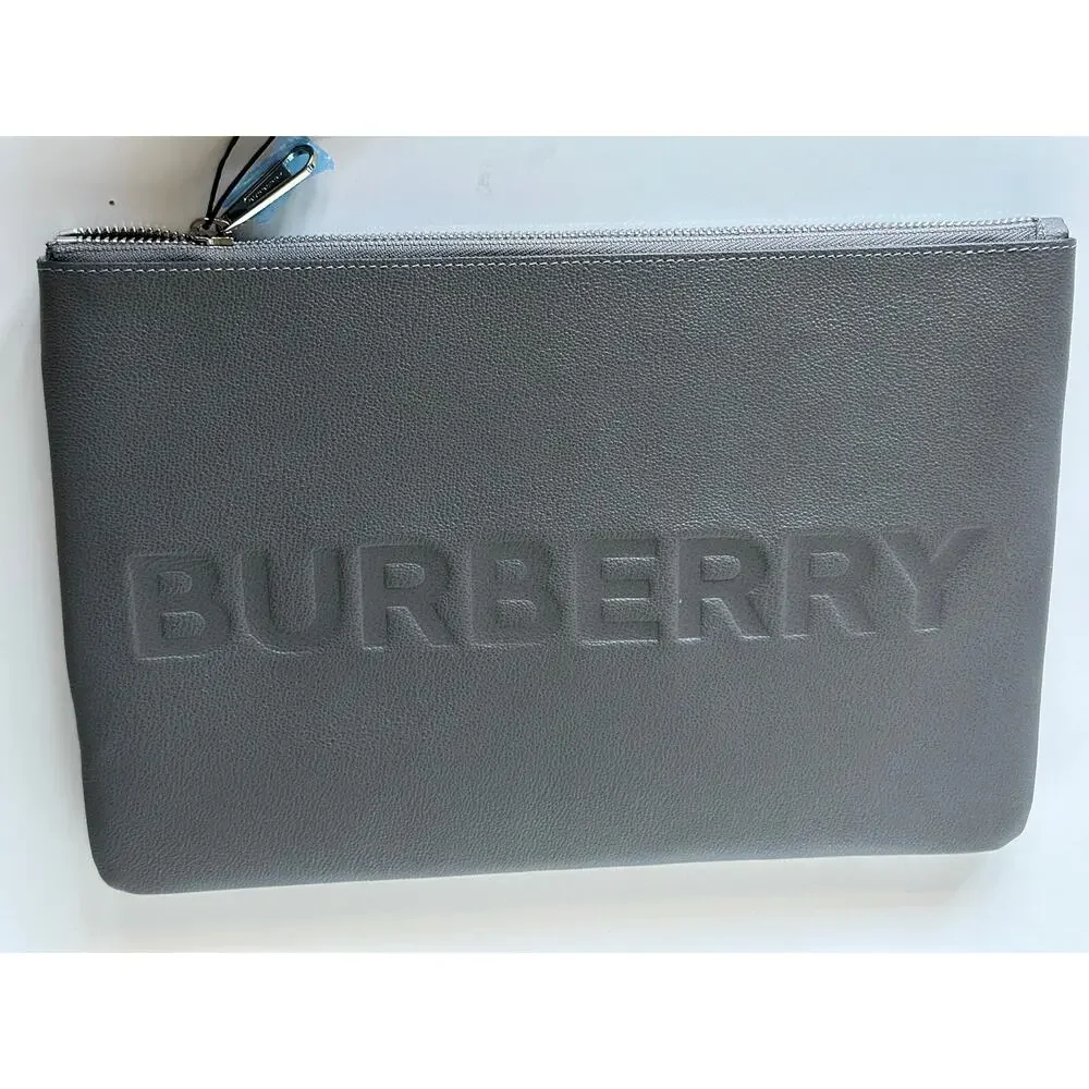Burberry Charcoal Grey Leather Case Clutch 80528841 NWT $550